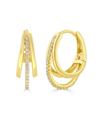 Cubic Zirconia Triple-Row Hinged Hoop Earrings