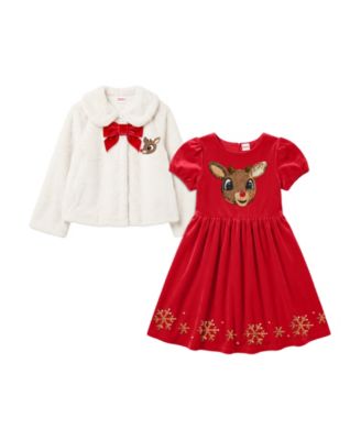 Girls' 2T-5T Rudolph Holiday Sequin Jacket and Short-Sleeve Dress, 2-Piece Set