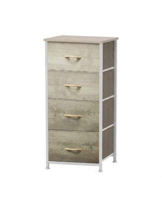 Oak Greige 4-Drawer Fabric Dresser with Storage for Living Room