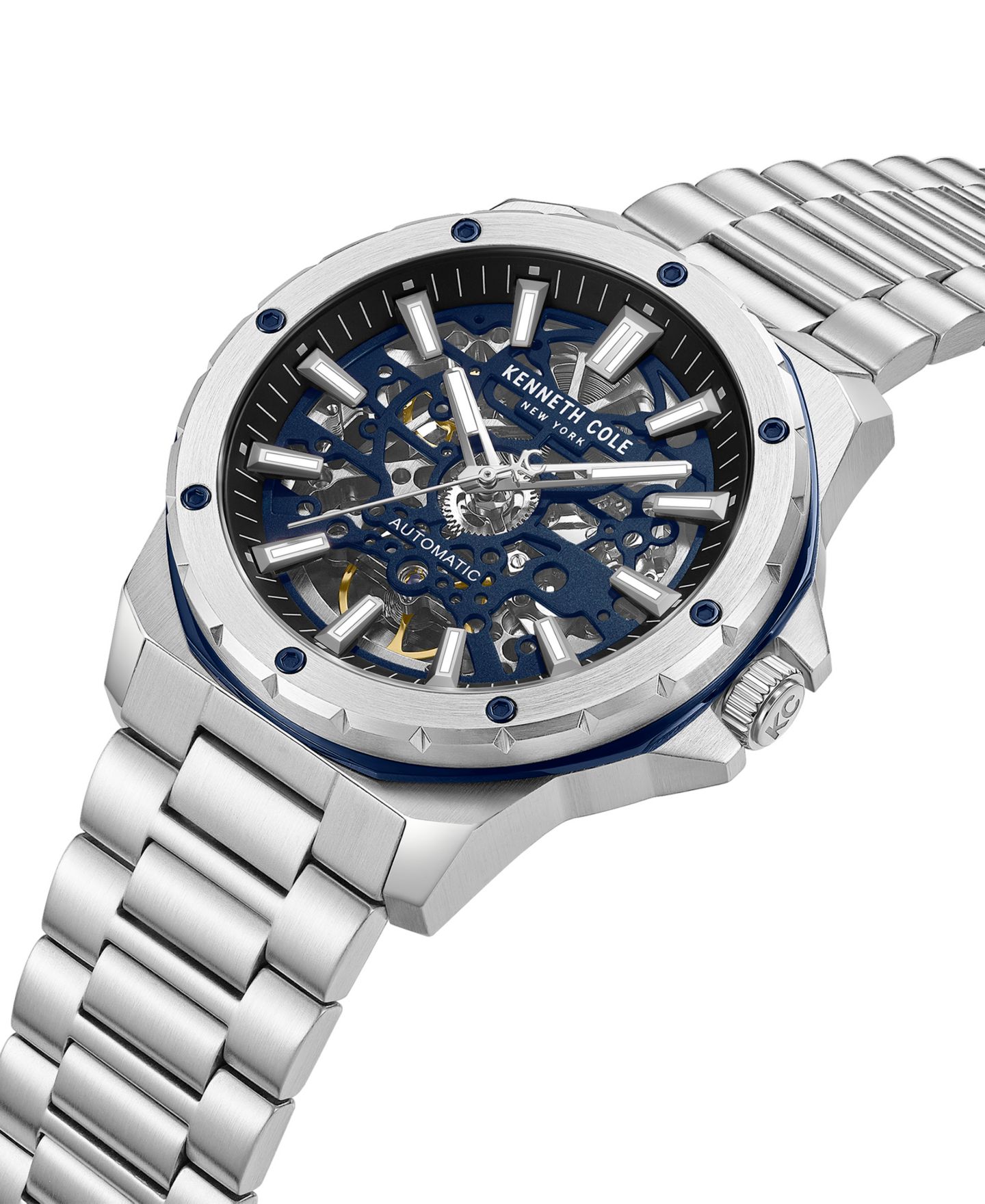 Мужские часы Kenneth Cole New York Automatic Hollis Skeleton Dial Silver-Tone Stainless Steel Bracelet Watch 45mm — фото 2
