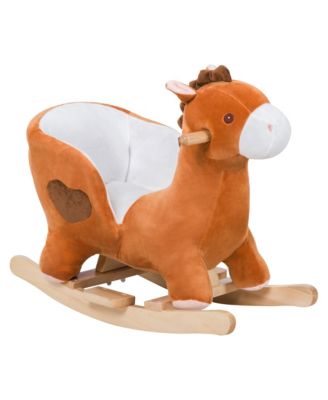 12V Kids Electric Ride-On Horse with Sounds, Carrot Toy, Comb, Foot Pedal, Seat Storage, and Battery Power for Ages 1.5-3, Brown