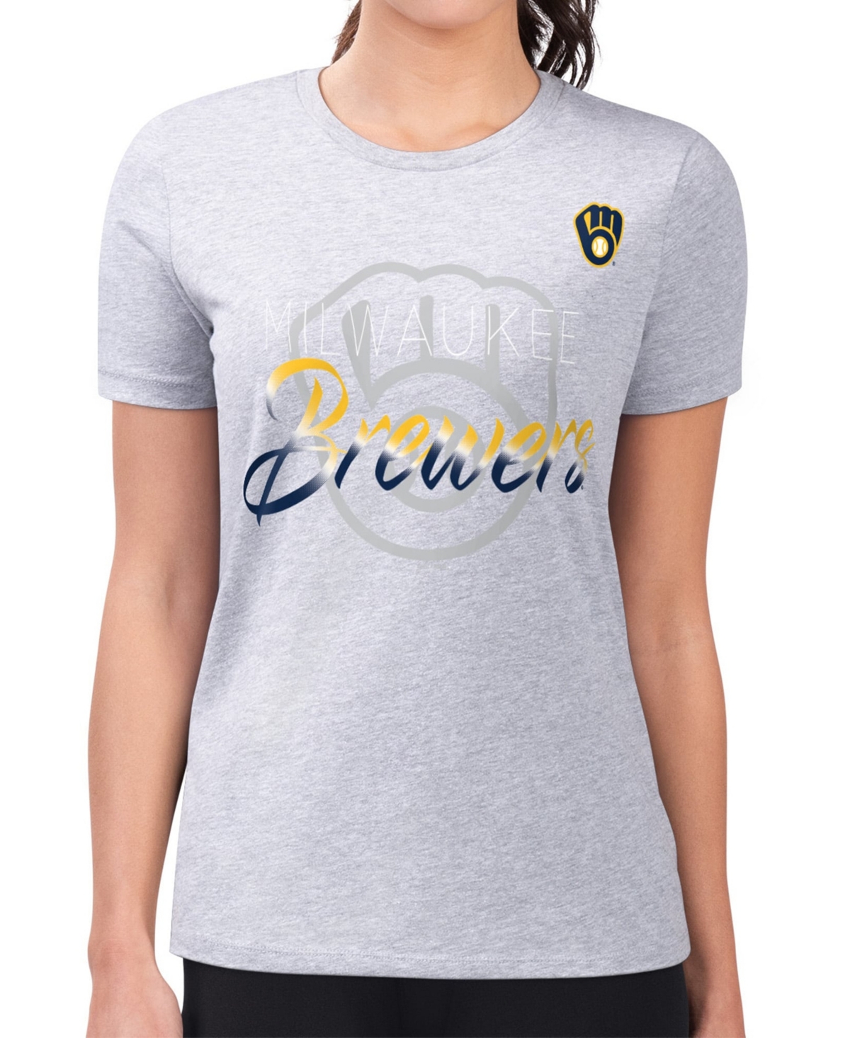 G-iii 4Her by Carl Banks Women's Milwaukee Brewers Super-Slim Fit Shadow Logo Graphic T-Shirt
