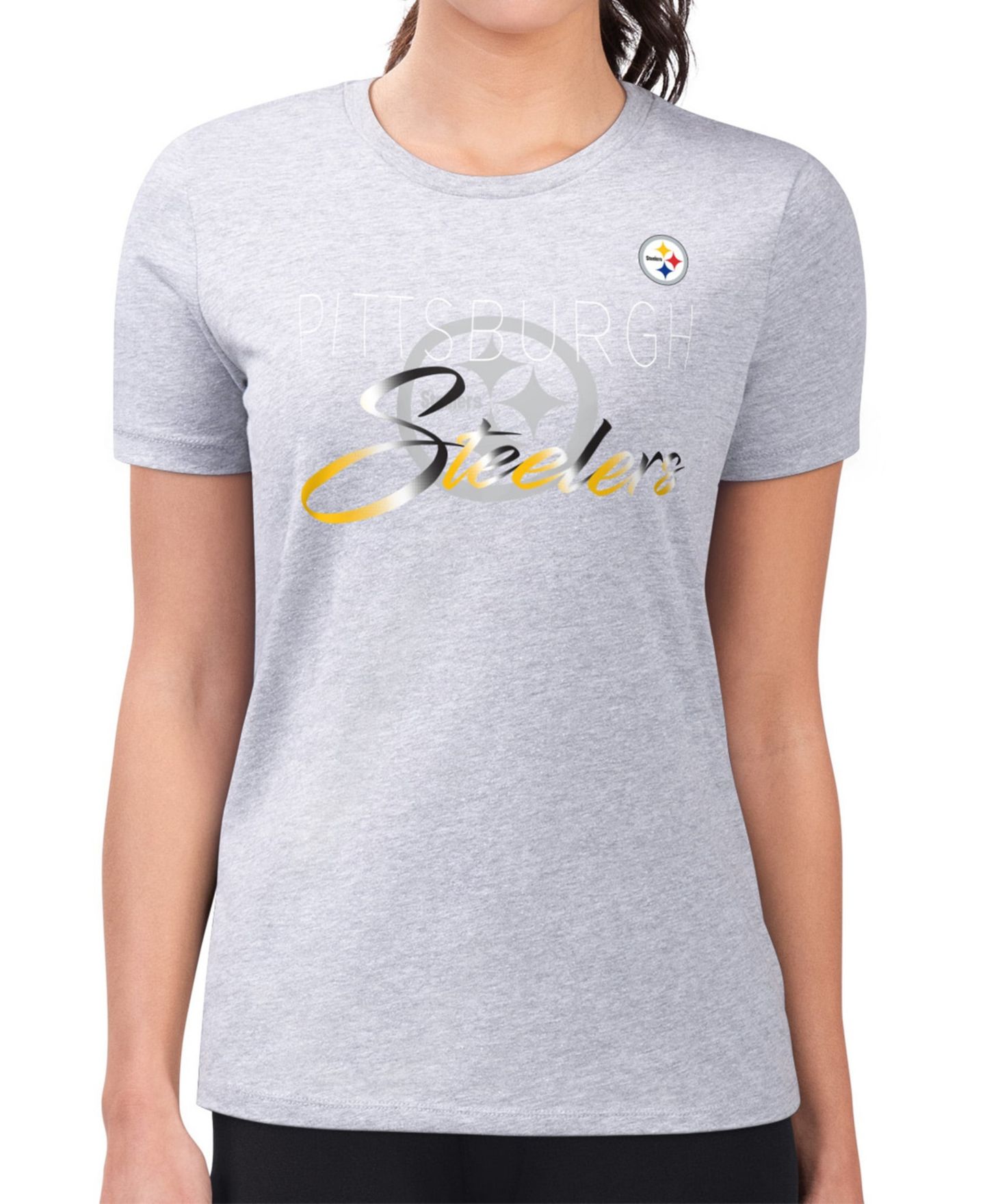 Женская футболка G-III 4Her by Carl Banks Gray Pittsburgh Steelers Super-Slim Fit Lightweight Shadow Logo — фото 1