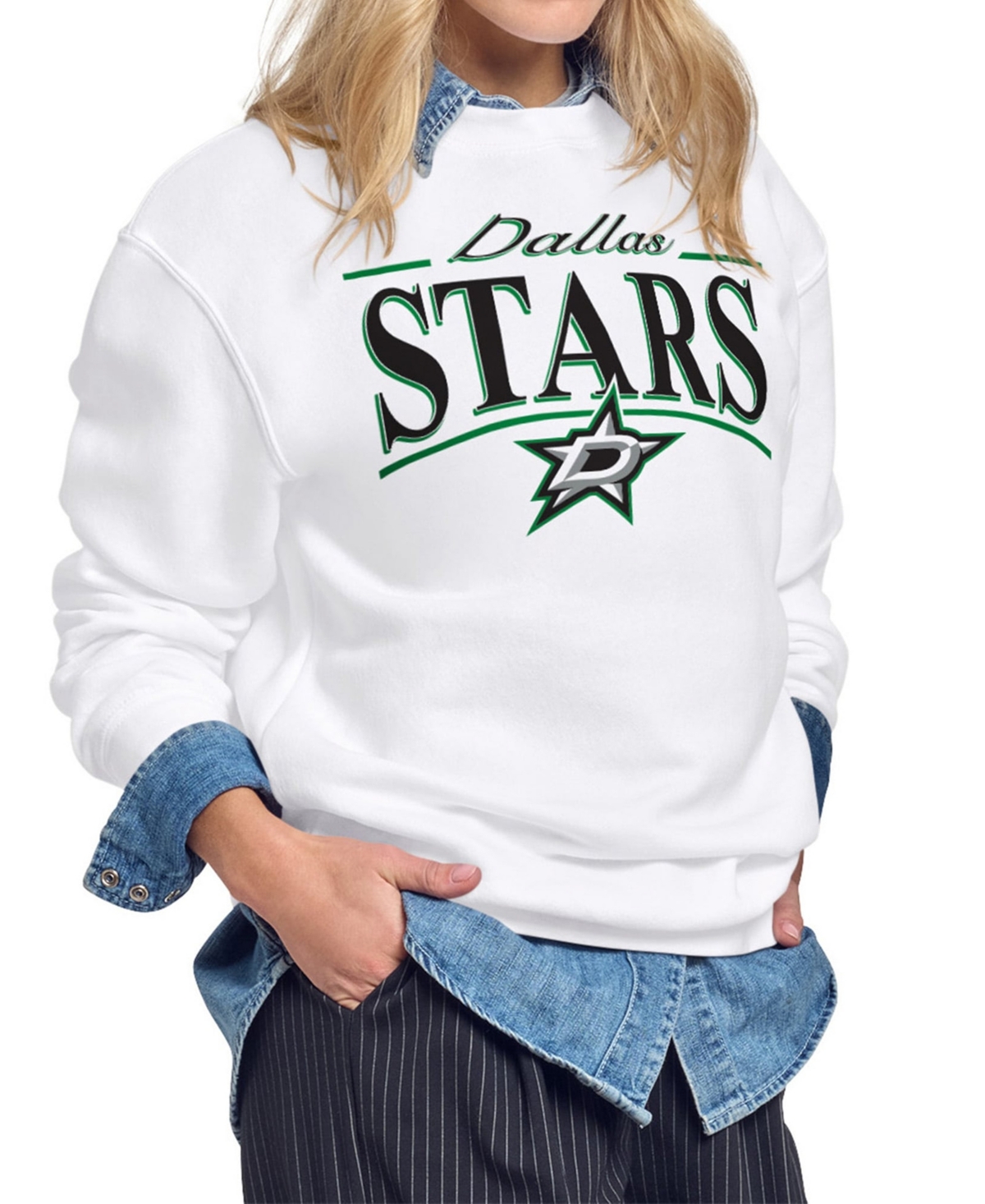 Starter Women's Dallas Stars Arch Stripe Fleece Sweatshirt In White