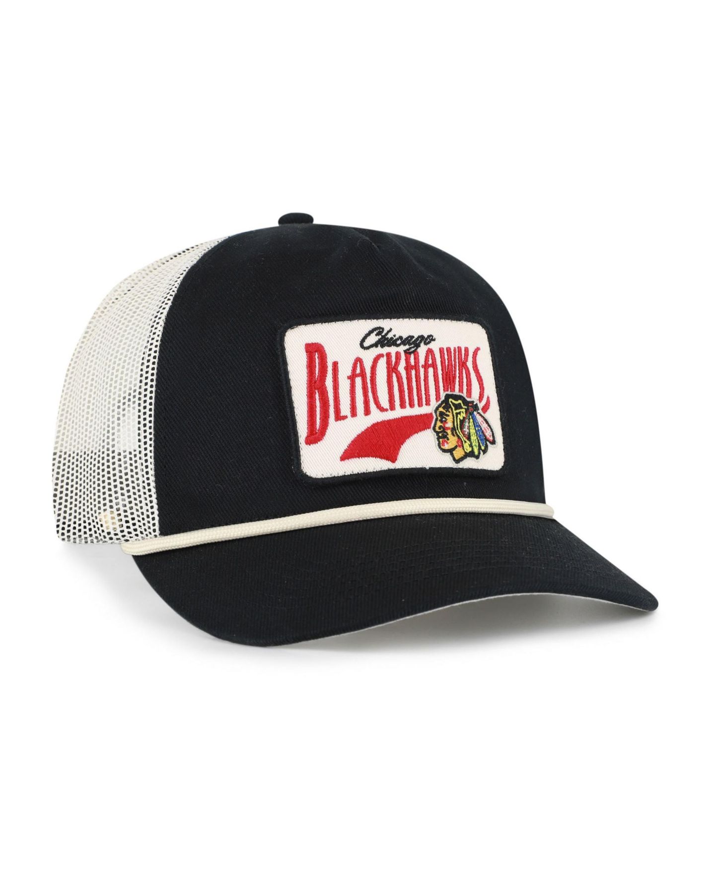 Мужская кепка '47 Brand Black Chicago Blackhawks Emmett Heavy Twill Trucker Hitch Rope Adjustable Hat — фото 2
