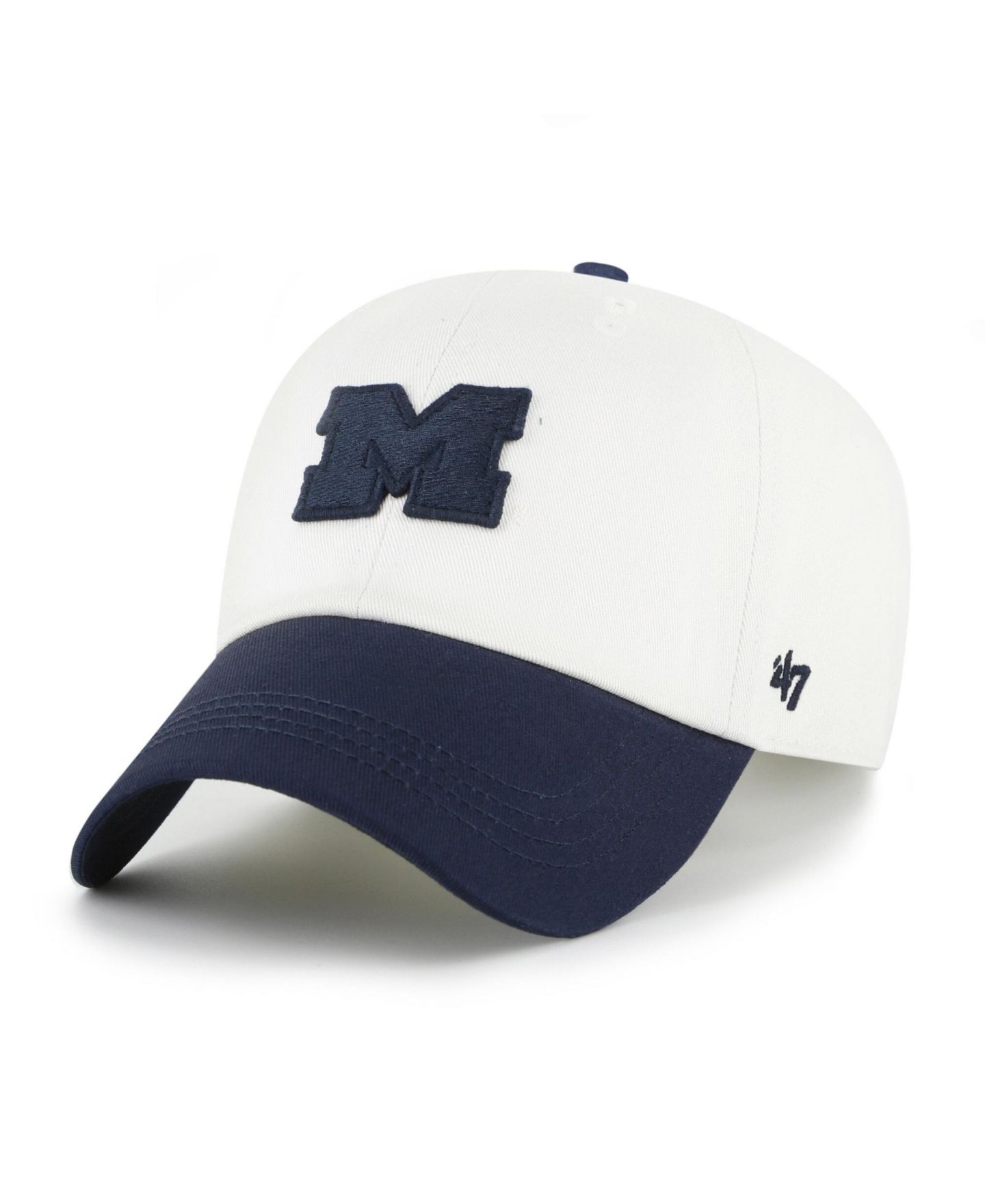 Мужская кепка '47 Brand White/Navy Michigan Wolverines Contemporary Basics Two Tone Clean Up Adjustable Hat — фото 2