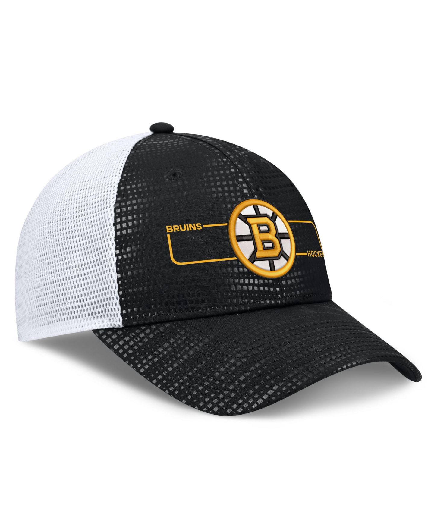 Мужская кепка Fanatics Black Boston Bruins Authentic Pro Rink Boxed Logo Trucker Hat — фото 4