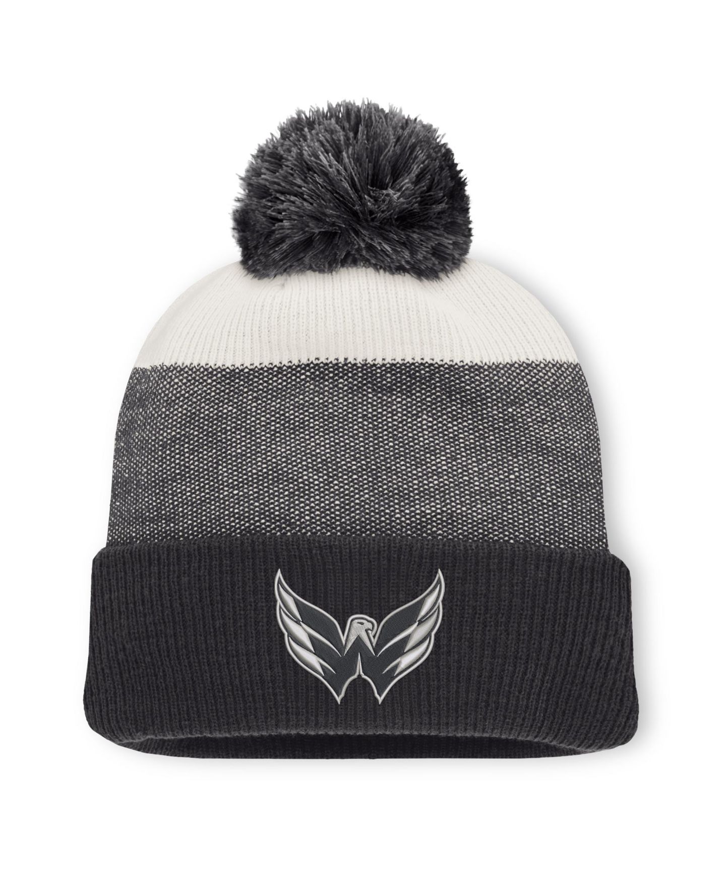 Мужская шапка Fanatics Black/Light Beige Washington Capitals Monochrome Cuffed Knit Hat with Pom — фото 1