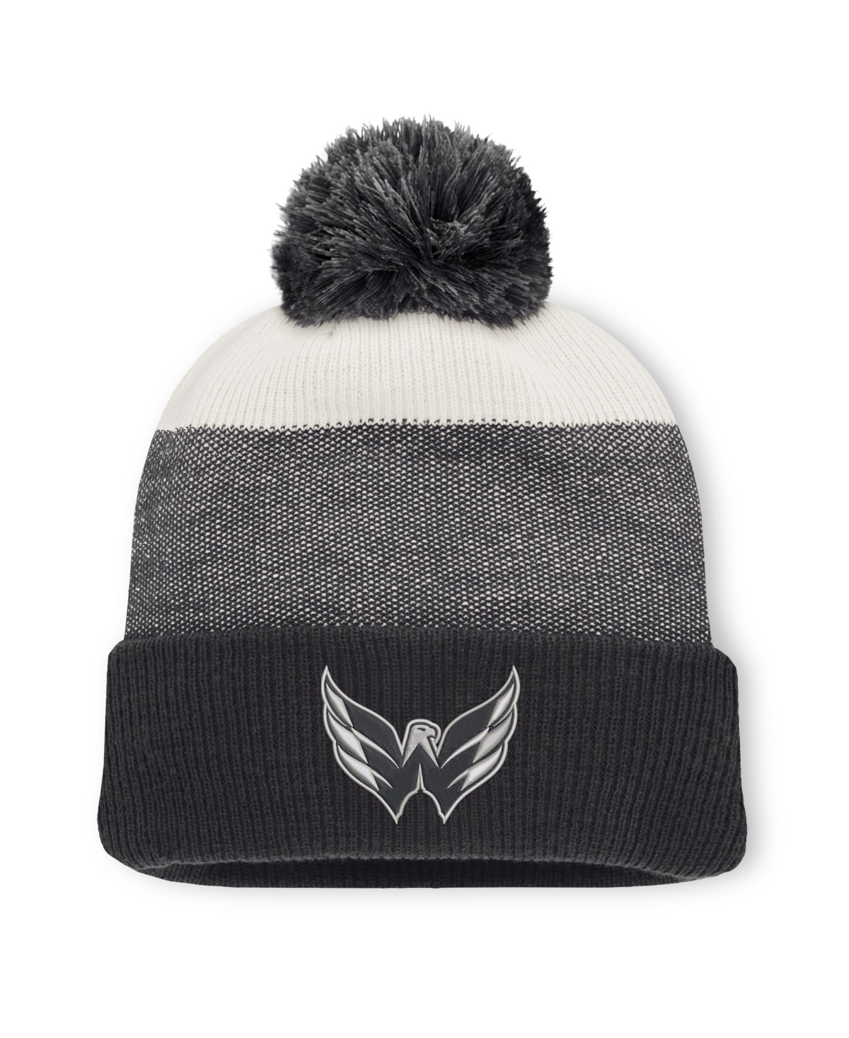 Men's Fanatics Black/Light Beige Washington Capitals Monochrome Cuffed Knit Hat with Pom - Black, Light Beige