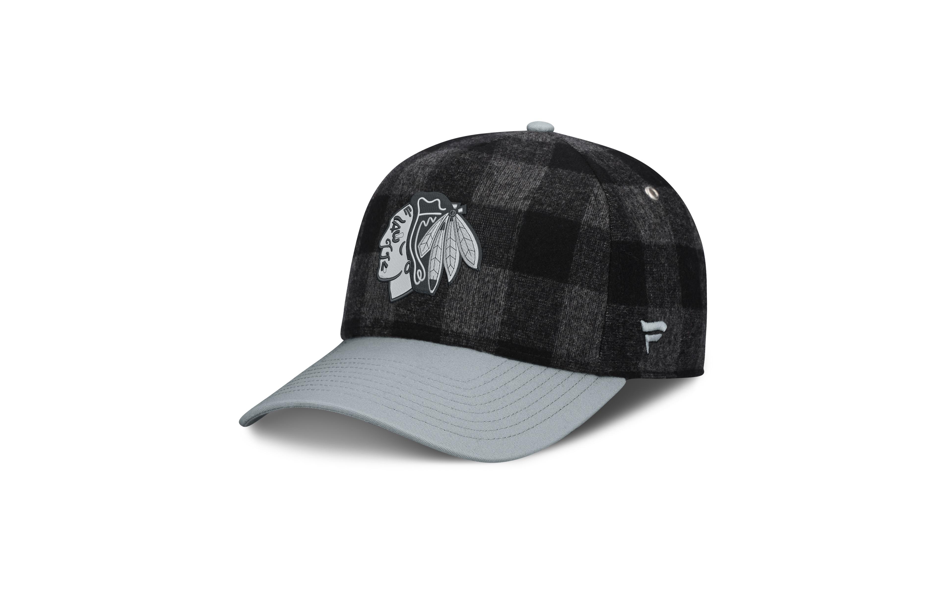 Men's Fanatics Black/Gray Chicago Blackhawks Huntsman Plaid A-Frame Adjustable Hat