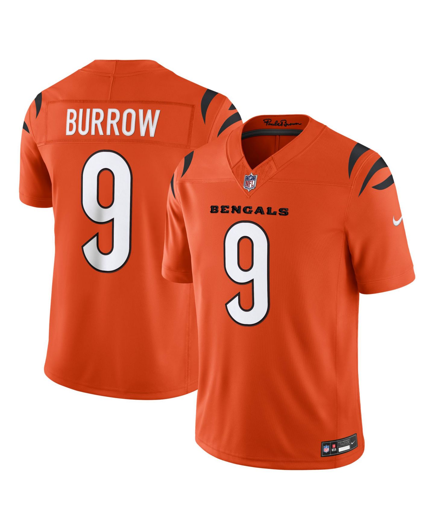 Мужской топ Nike Joe Burrow Orange Cincinnati Bengals Alternate Vapor F.U.S.E. Stitched Limited Jersey — фото 1