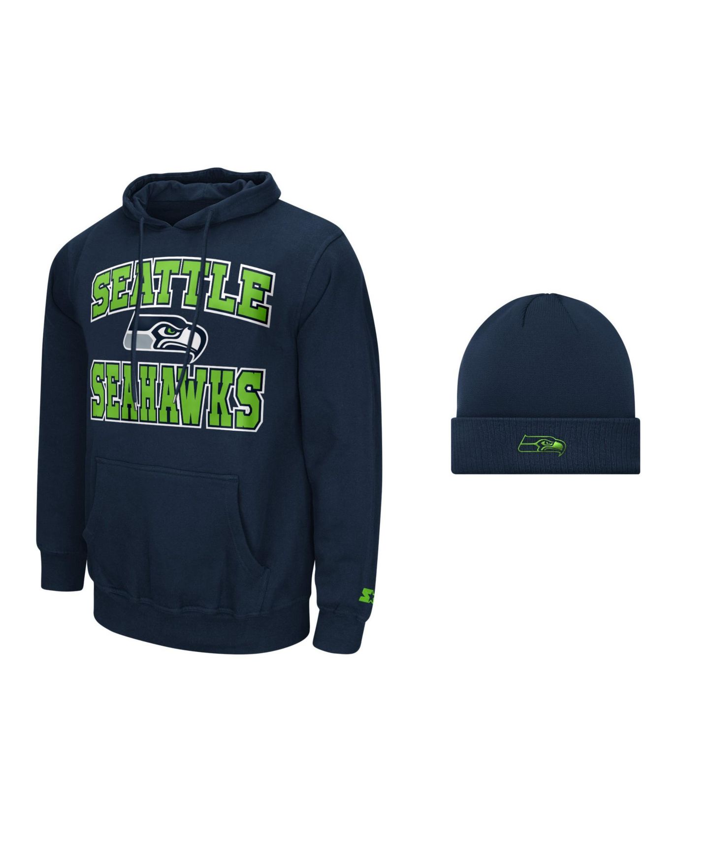 Мужские худи Starter College Navy Seattle Seahawks and Cuffed Knit Hat Combo Pack — фото 1