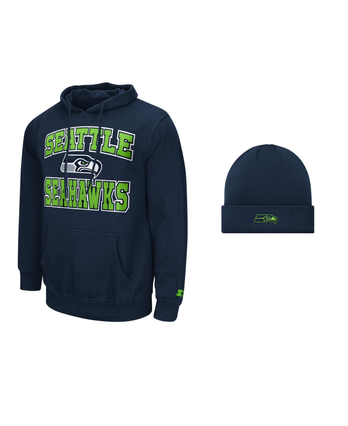 Starter Men's Seattle Seahawks Fleece-Lined Classic-Fit Hoodie and Cuffed Knit Hat, 2-Piece Set - College Navy, Navy