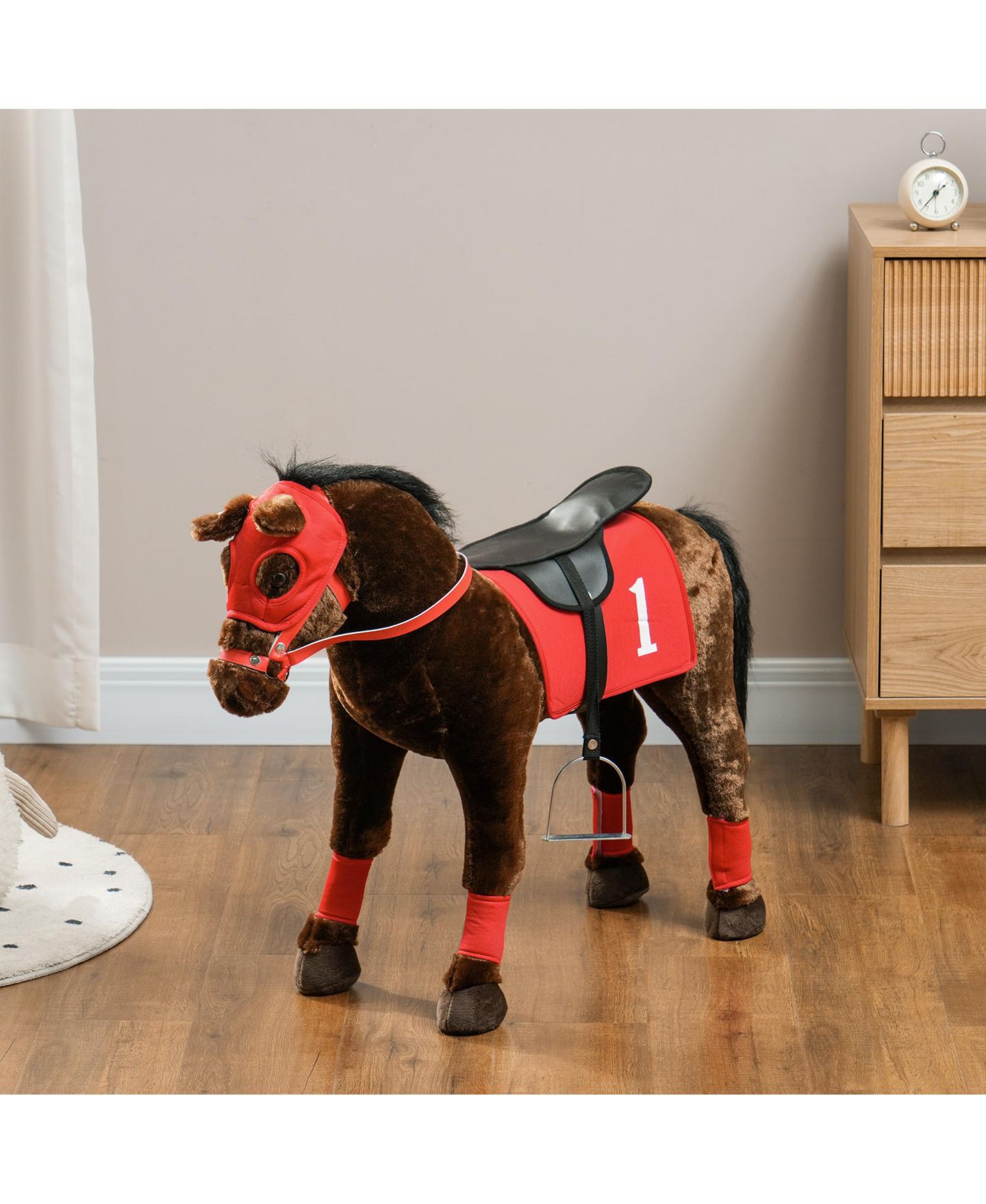 Детская мягкая игрушка Glintex Ride On Horse Toy with Neighing Sound, Plush Racing Pony with Independent Saddle and Stirrups for Kids 3-8, Holds 132 lbs, Brown, цвет: Коричневый — фото 9