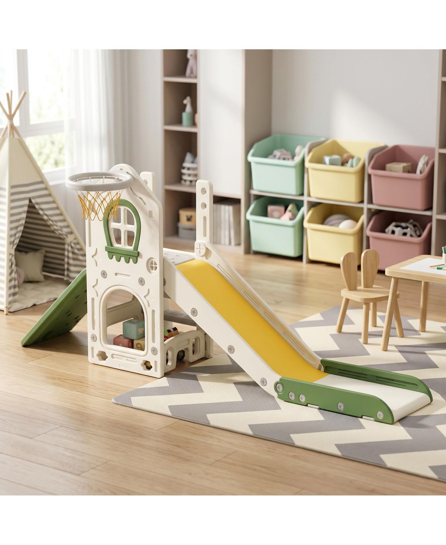 Детский игровой набор Glintex Foldable 5-in-1 Toddler Slide Indoor Playset, Ages 1-3, цвет: Кремовый белый — фото 11