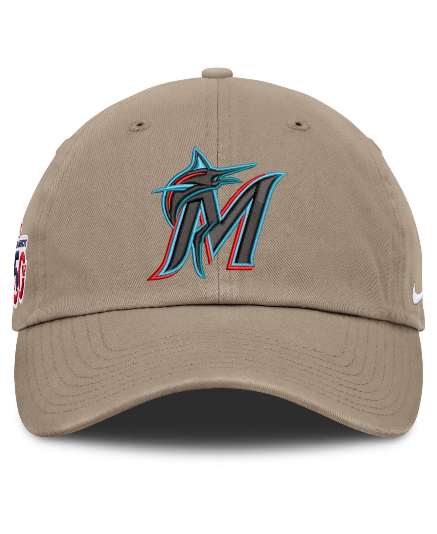 Мужская кепка Nike Khaki Miami Marlins Celebrating America's 250th Club Adjustable Hat — фото 2
