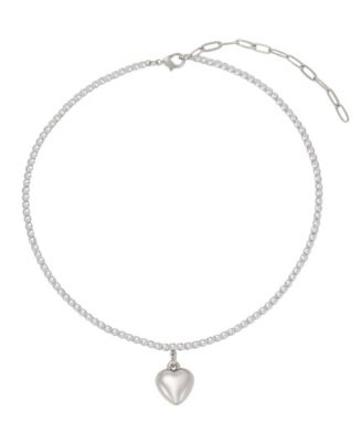 Silver-Tone Cubic Zirconia Heart Tennis Necklace