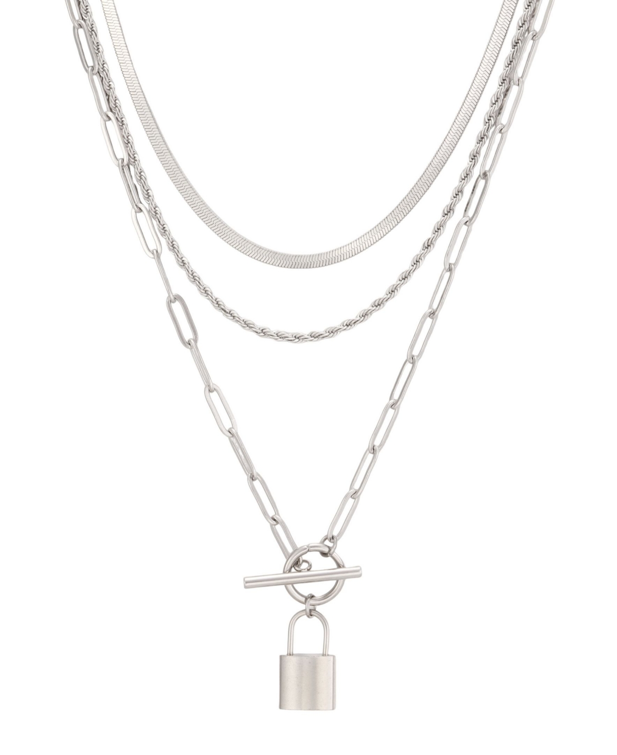 Adornia Silver-Plated Stainless Steel Padlock Multi-Strand Necklace