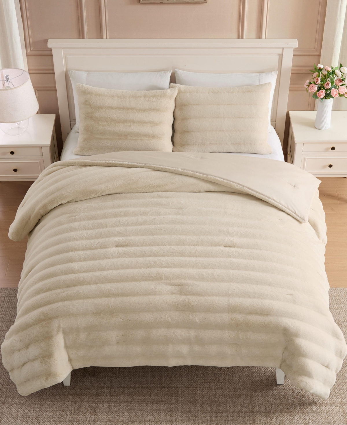 Laura Ashley Cloud Solid Faux Fur 3-Piece Comforter Set