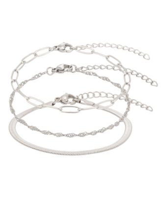 Silver-Tone Adjustable 3-Piece Chain Bracelet