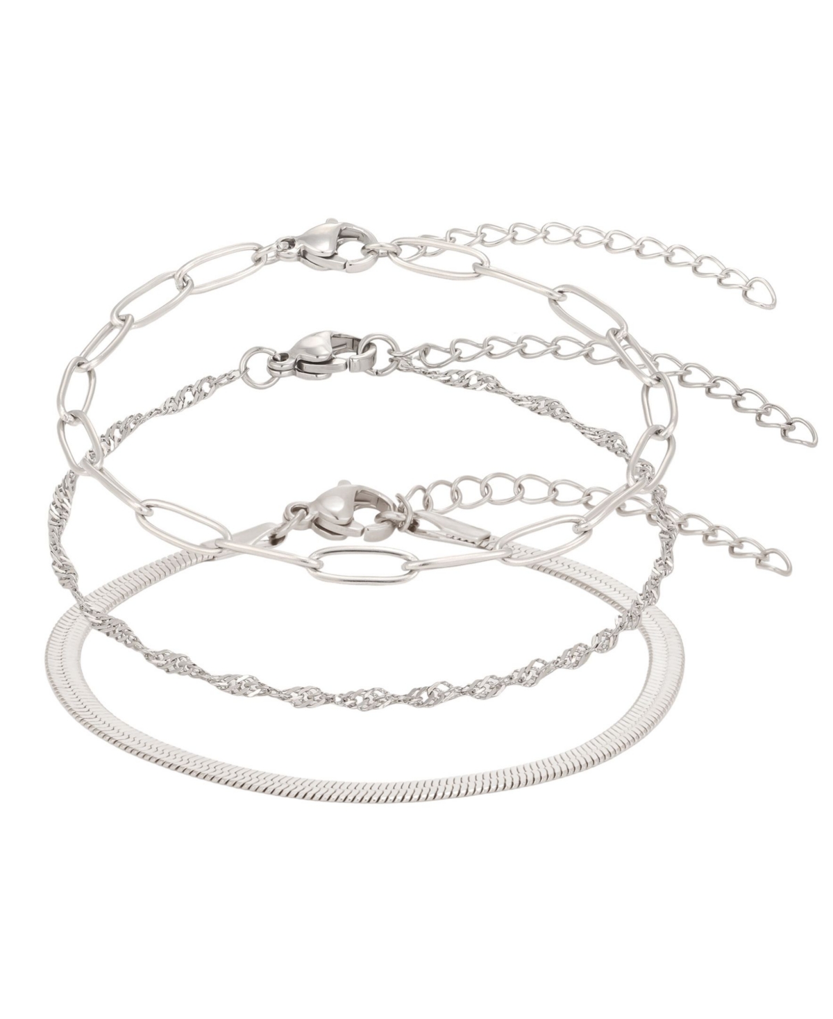 Adornia Silver-Tone Adjustable 3-Piece Chain Bracelet - Silver