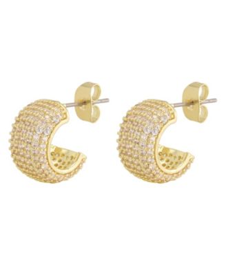 Cubic Zirconia Gold-Tone Chubby Hoop Earrings
