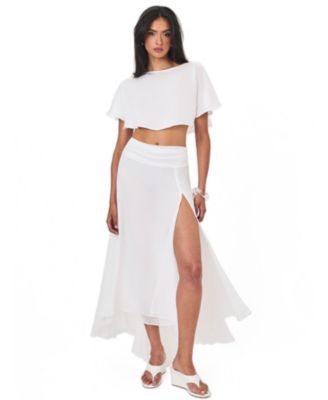 Women's Yanna White Chiffon High-Low Maxi Skirt