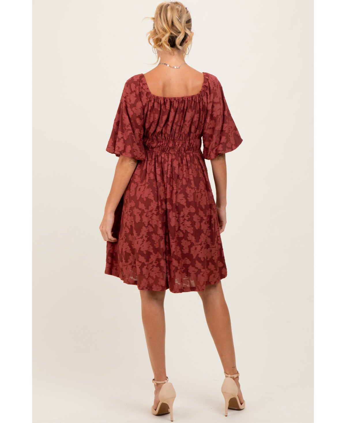 Pinkblush Women's Burgundy Floral Square Neck Dress