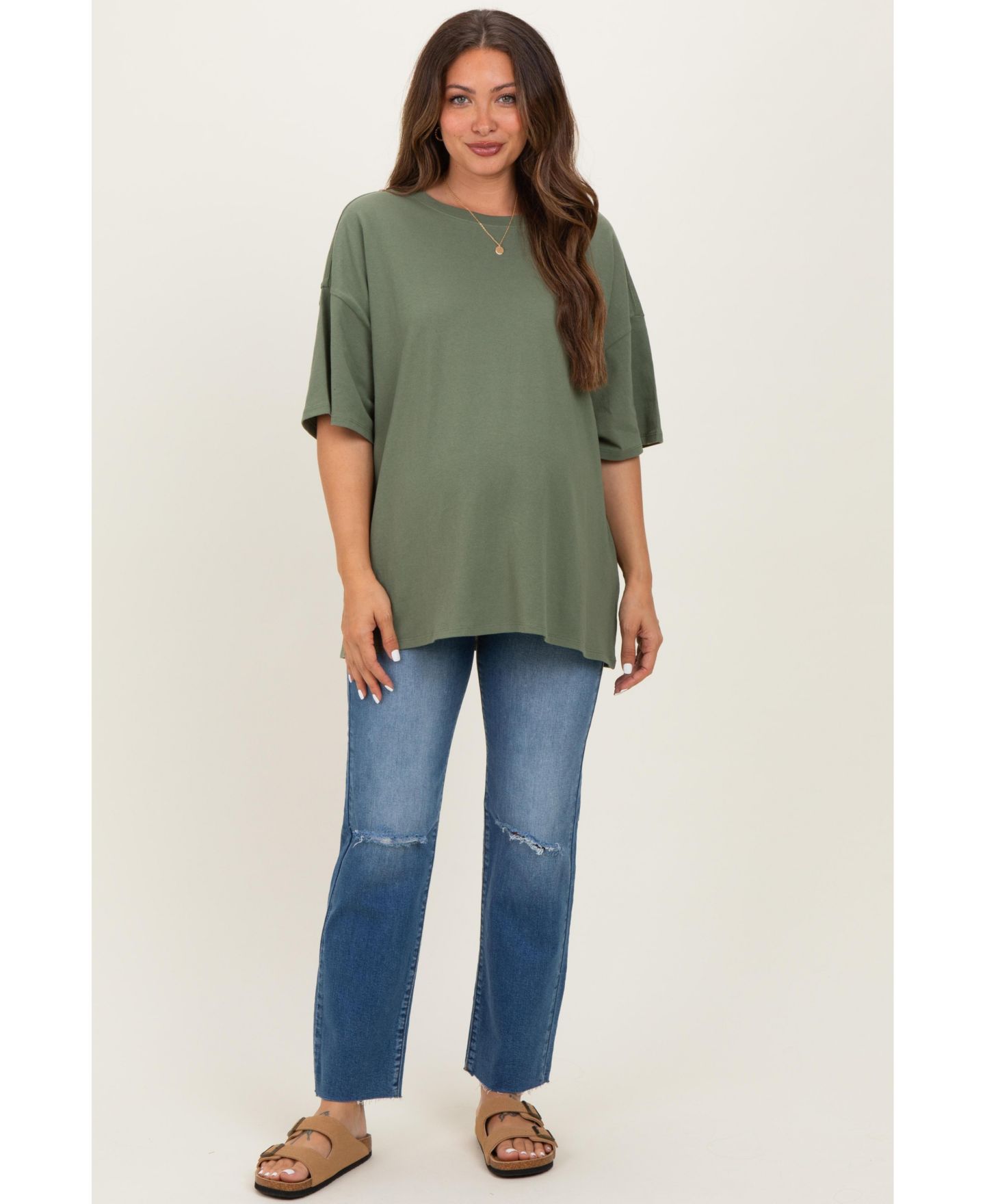 Женская футболка Pinkblush Maternity Oversized Short-Sleeve Crewneck Cotton, цвет: Светлый оливковый — фото 4