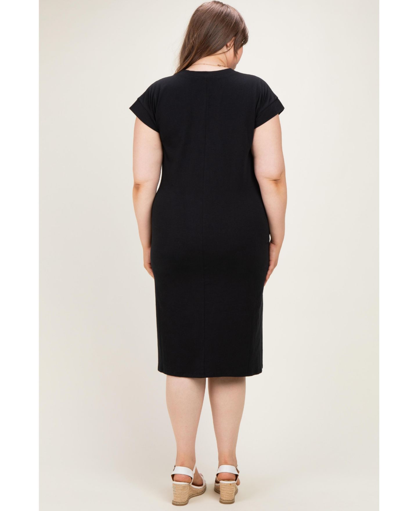 Женское платье Pinkblush Plus Size Black Round Neck Short Sleeve Midi, цвет: Чёрный — фото 4