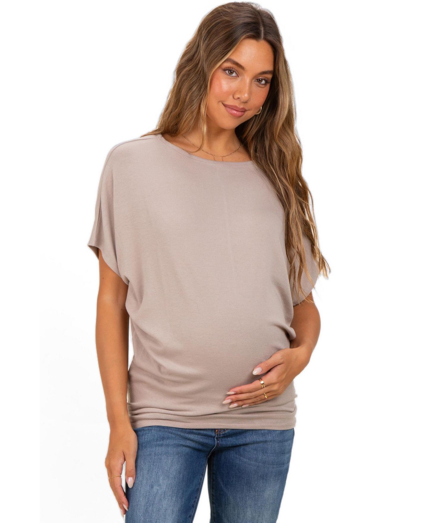 Женская футболка Pinkblush Maternity Dolman-Sleeve Boat-Neck Side-Ruched, цвет: Бежевый — фото 2