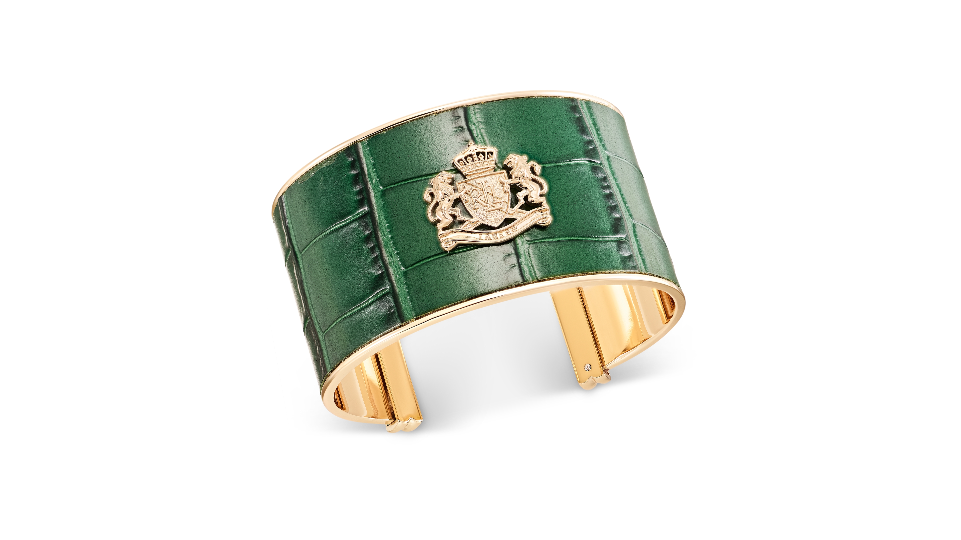 Lauren Ralph Gold Tone Logo Leather Bracelet