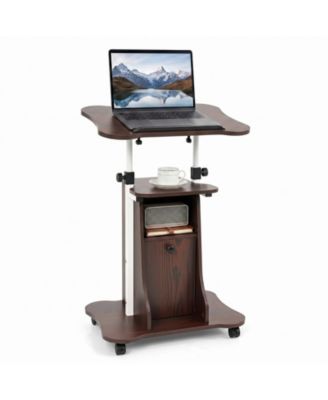 Mobile Podium Stand, Height Adjustable Laptop Cart with Tilting Top Storage Cabinet