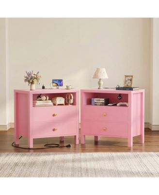 Nightstands Set of 2 with Charging Station and 2-Drawers for Bedroom