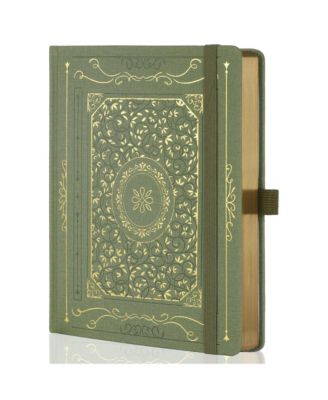 B5 Lined College Ruled Notebook Hardcover Thick Paper Numbered Pages with Ribbons Pocket Pen Holder Elastic Band