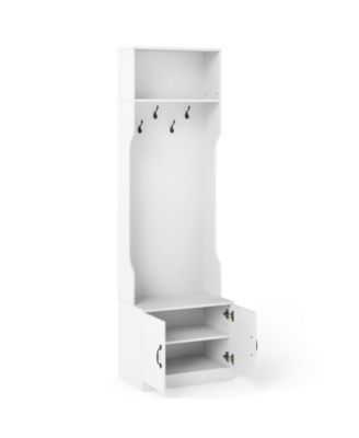 3-in-1 Hall Tree with Bench Enclosed Shoe Cabinet and 4 Double Hooks