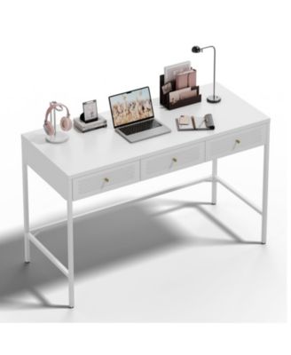 47" Computer Desk with 3 Steel Drawers – Heavy-Duty Metal Frame Workstation for Home Office, Easy Assembly