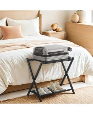 Luggage Rack for Guest Room, Foldable Suitcase Stand with Storage Shelf, for Hotel, Bedroom