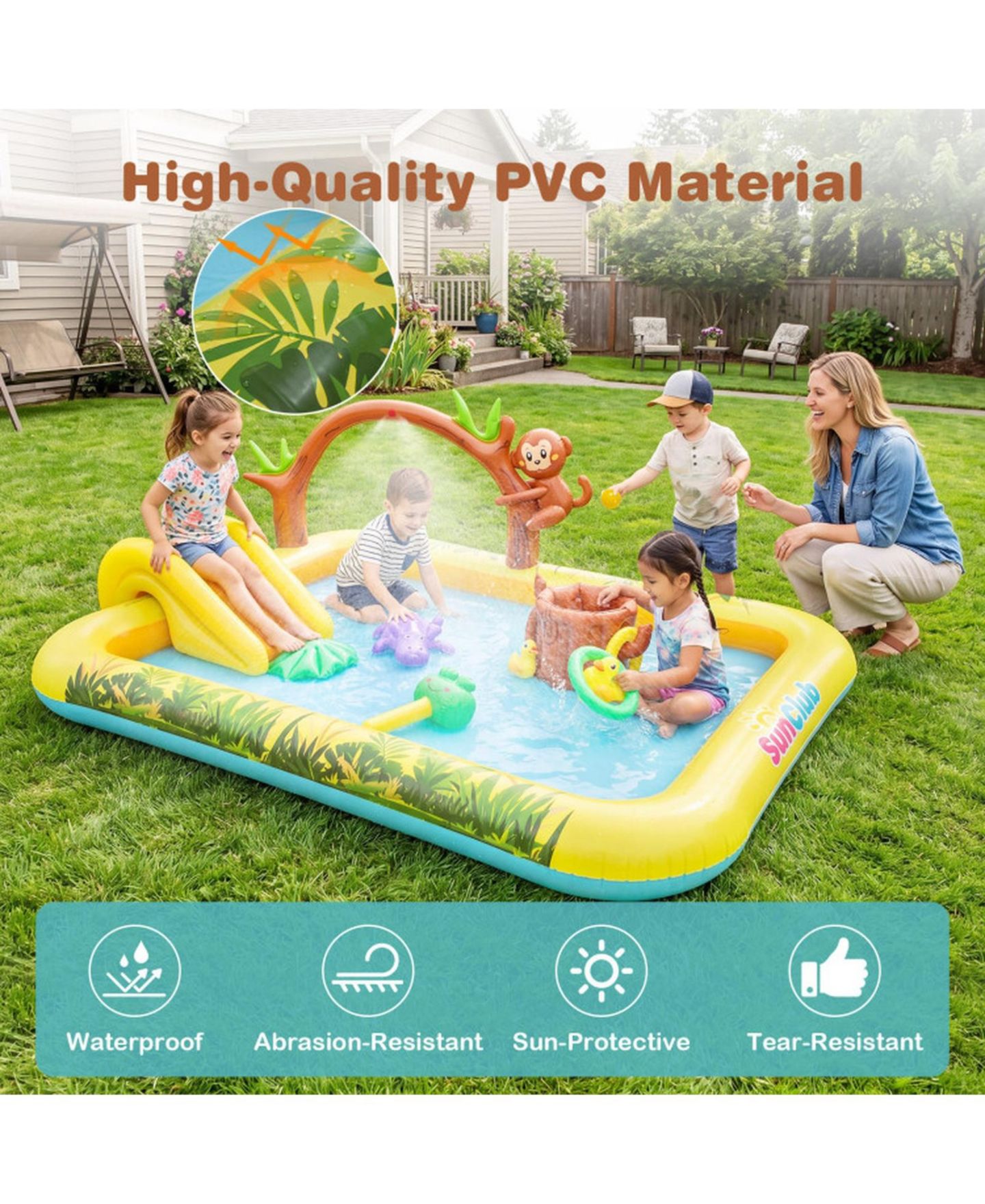 Детская игрушка SUGIFT Animal-Themed Inflatable Splash Pool with Slide and Interactive Water Sprayer Ages 2-6, цвет: Жёлтый — фото 7