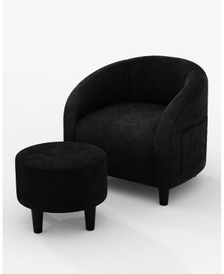 Velvet Barrel Accent Chair with Ottoman, Sofa Armchair with Footstool for Reading Room Bedroom