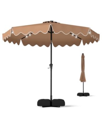 10 Feet Outdoor Patio Umbrella With 32 Solar LED Lights And Weighted Base, Sandbags