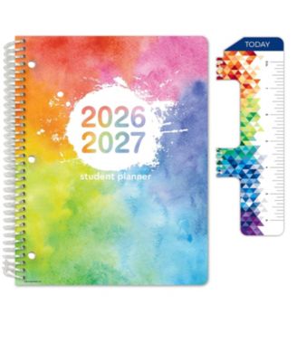 Elementary Student Planner Dated Weekly Monthly Academic Matrix Rainbow Watercolors With Ruler Bookmark Stickers