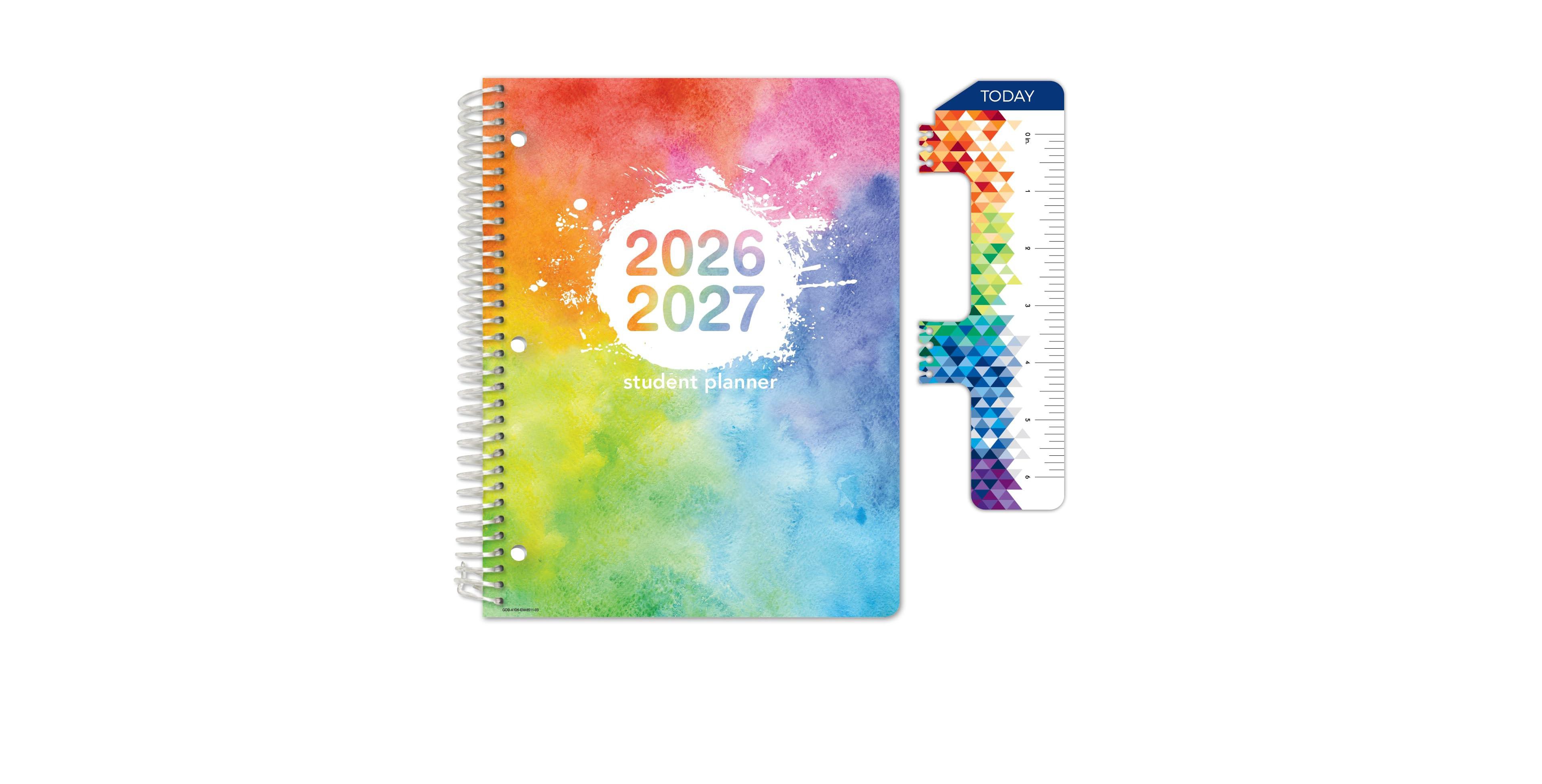 Danrong Elementary Student Planner Dated Weekly Monthly Academic Matrix Rainbow Watercolors With Ruler Bookmark Stickers