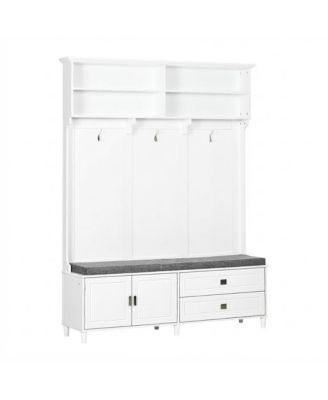 Hall Tree with Storage Bench, Cabinet, Open Shelves and Coat Hanger