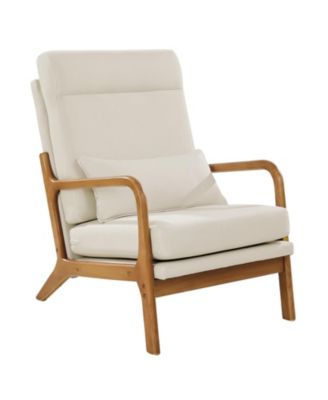 Mid Century Modern High Back Accent Chair with Solid Rubberwood Frame and 5.3 Inch Thick Cushion