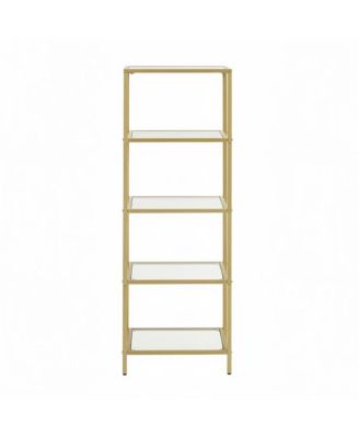5-Tier Bookshelf, Slim Shelving Unit for Bedroom, Bathroom, Home Office, Glass, Steel Frame