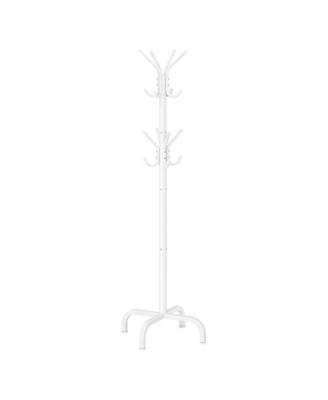 Freestanding Coat Rack, Steel Hat Tree Stand with Hooks and 4 Legs