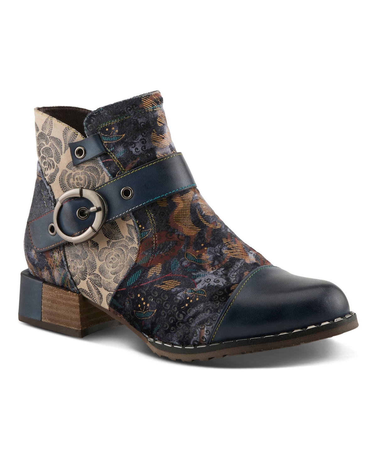 L'Artiste Women's Spring Step Sipperb Bootie with Hand-Painted Design - Navy multi