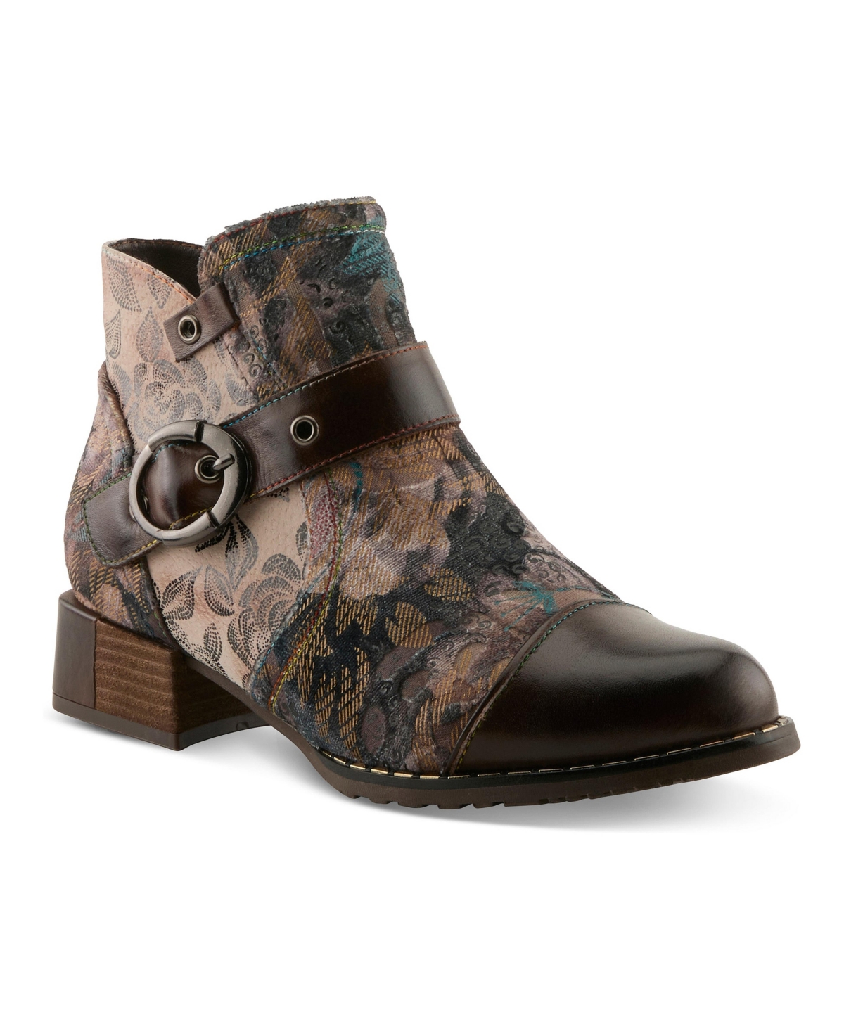 L'Artiste Women's Spring Step Sipperb Bootie with Hand-Painted Design - Chocolate multi