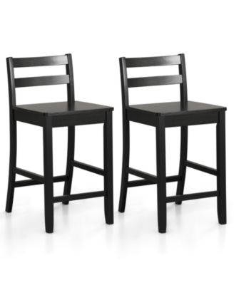 Wooden Bar Stools Set of 2 with Ergonomic Backrest and Footrest